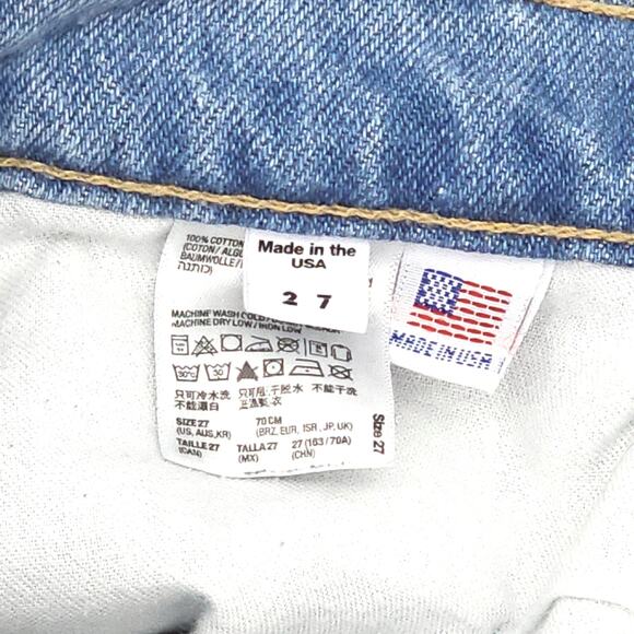 American Apparel Denim Shorts Womens 27 High Rise Cuffed Jorts USA Made Blued - Picture 7 of 13